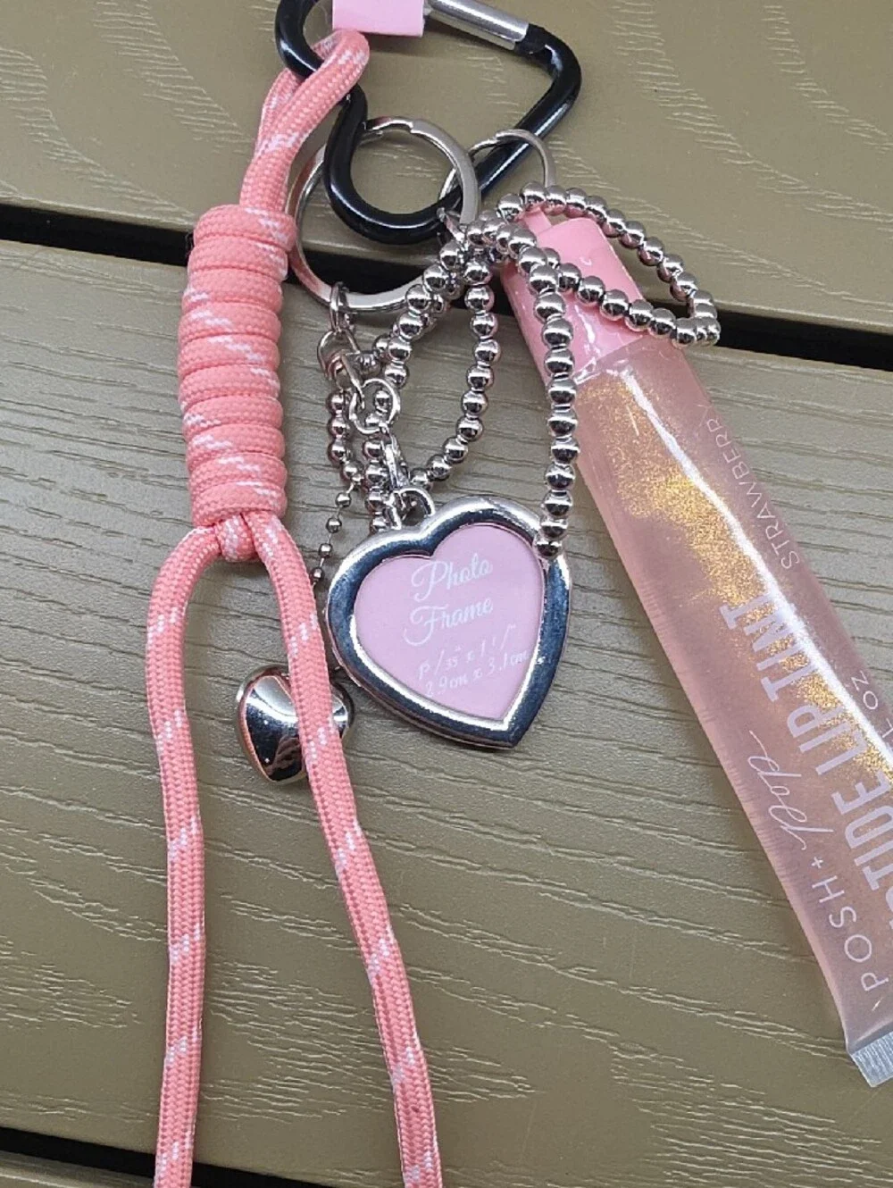 Peptide Lip Tint Keychain with Pink Heart Charm -